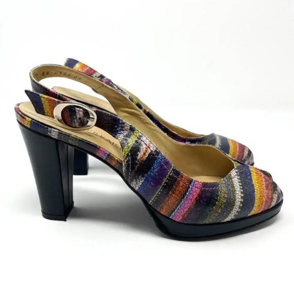 Peter Kaiser Rainbow Leather  Slingback Peep Toe Heels Sz 5 - Picture 5 of 8